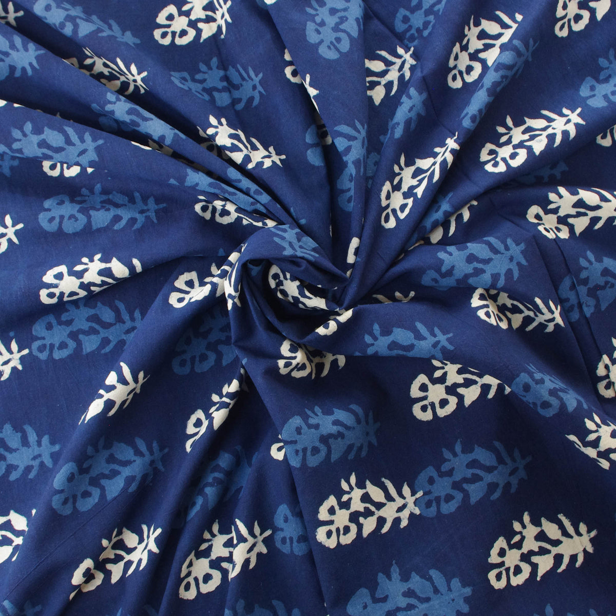 Hand Block Printed Dabu Natural Indigo Flower Plant Pattern 100% Cotton Fabric Design 421