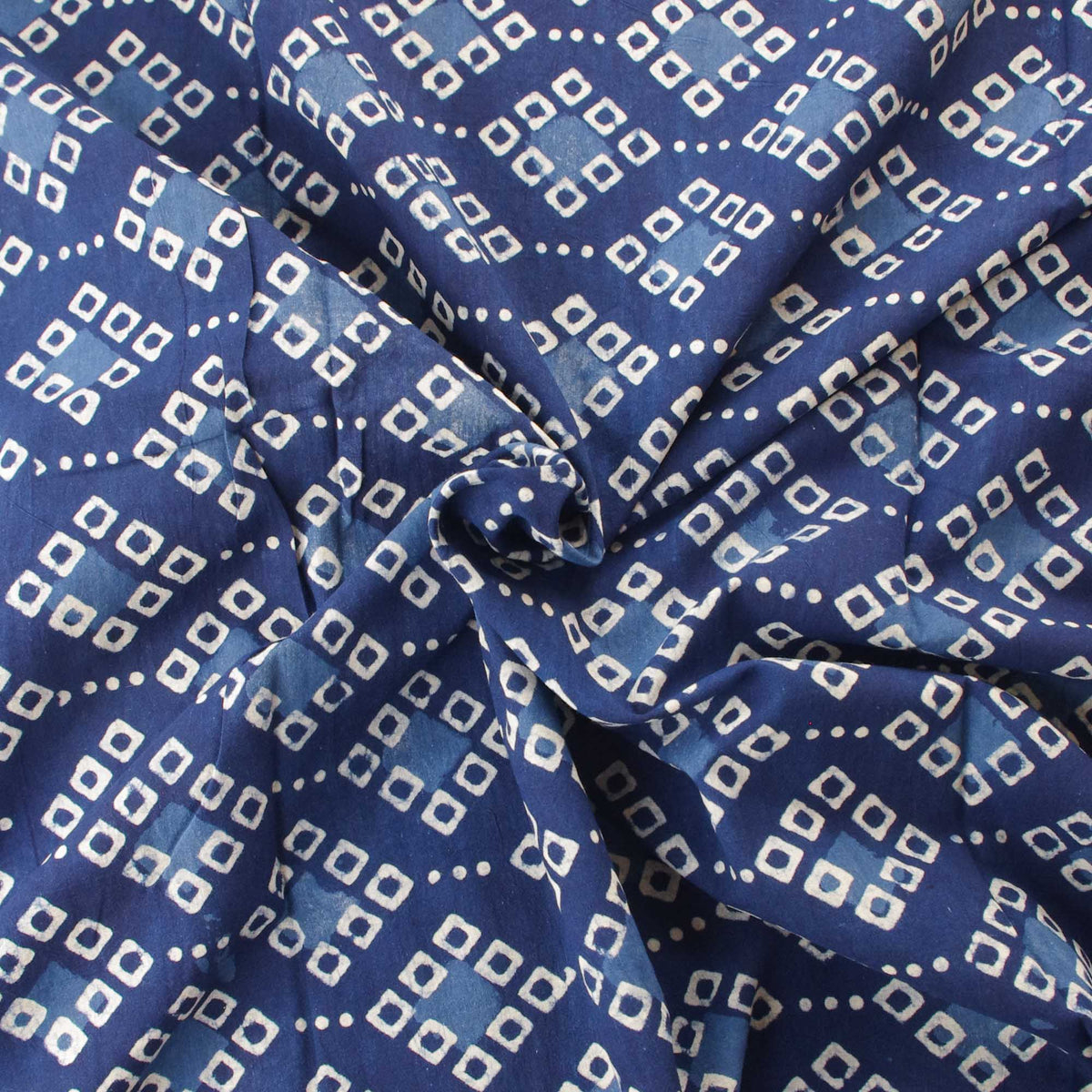 Hand Block Printed Dabu Natural Indigo Bandhani Dots 100% Cotton Fabric Design 422