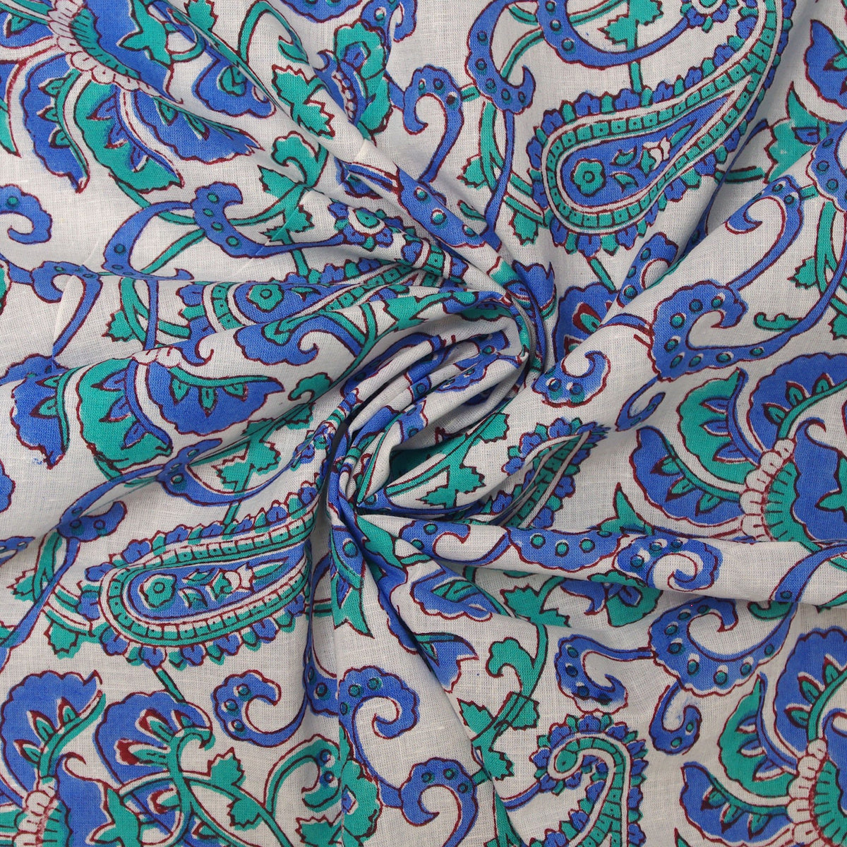Indian Hand Block Print Paisley Purple Blue White 100% Cotton Women Dress Fabric Design 51 - Kantha Decor