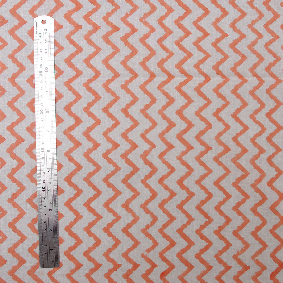 Indian Hand Block Print Light Orange Chevron 100% Cotton Women Dress Fabric Design 58 - Kantha Decor