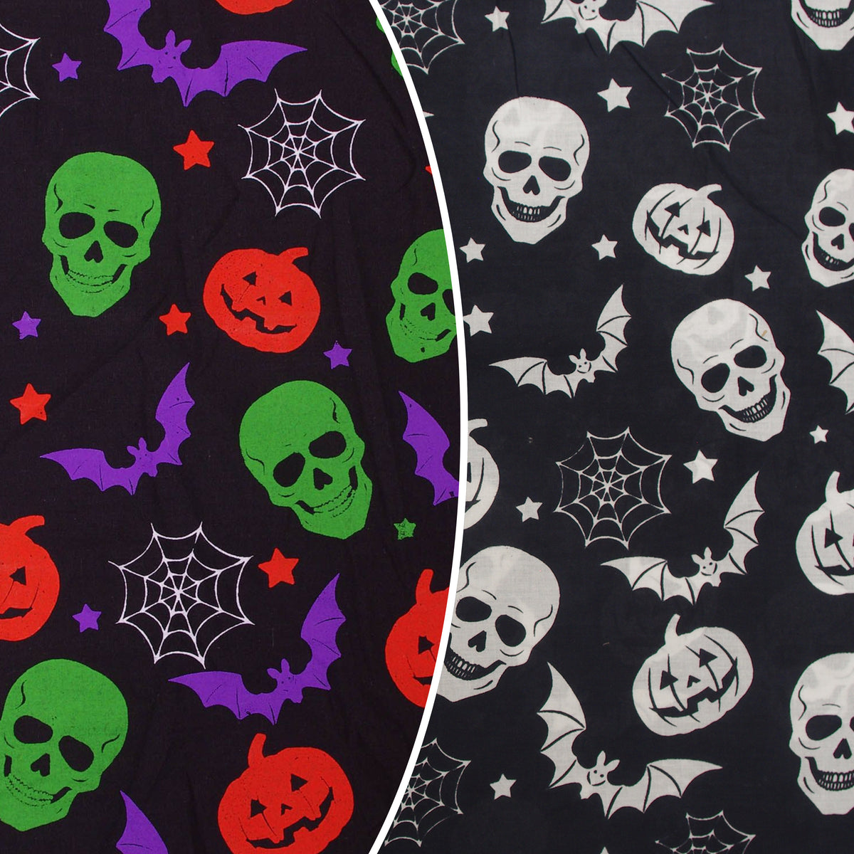 Halloween Cotton Spooky Scary Skulls, Pumpkins ,Bats Fabric Cloth