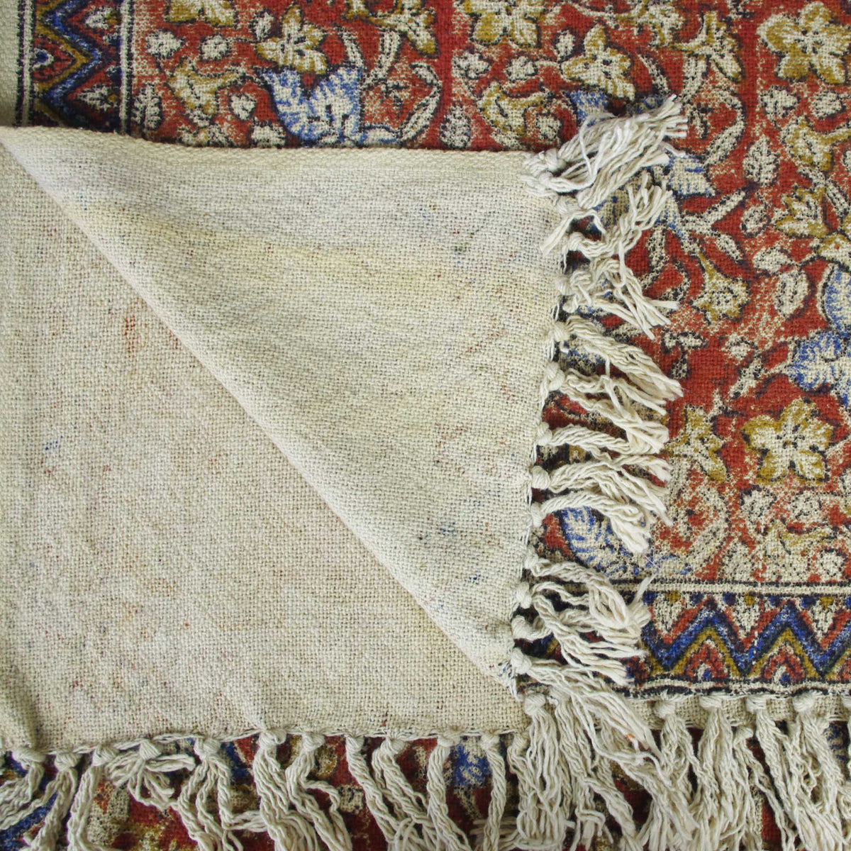 Handgewebter Schlamm-Stoffblock bedruckter Baumwoll-Sofaüberwurf mit Quasten – Blumendruck