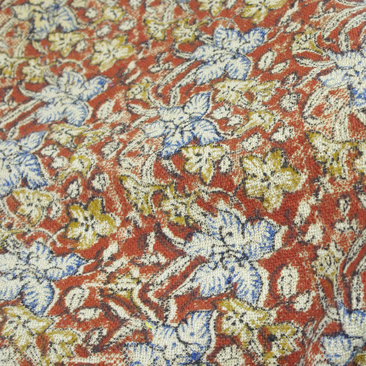 Handloom Mud Cloth Block Printed Cotton Sofa Throw With Tassels - Floral Print