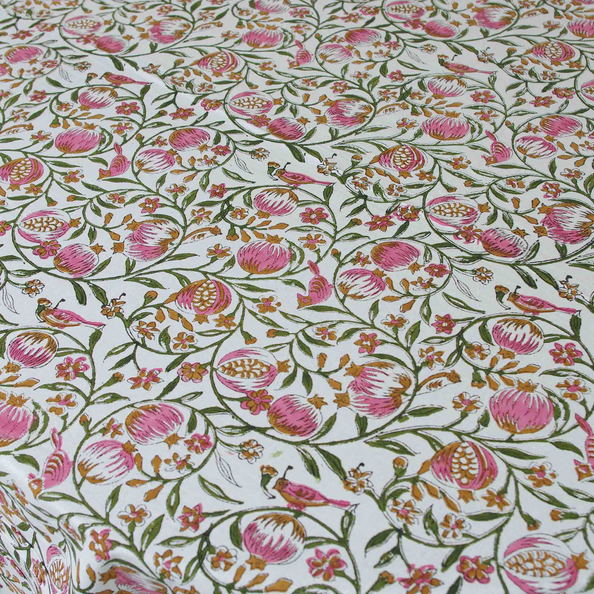 Tropical Birds And Fruits Pattern Block Printed Rectangle Tablecloth Table Cover