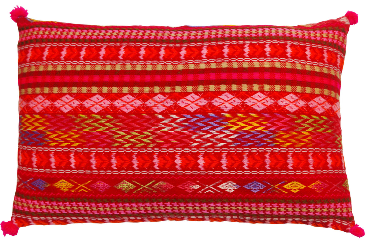 Pack of 2 Oblong Handloom Cotton Pillow Covers - Red Pink