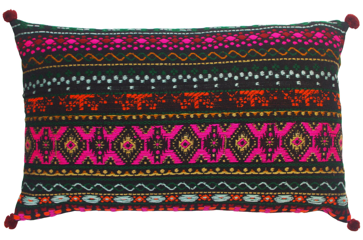 Pack of 2 Oblong Handloom Cotton Pillow Covers - Black