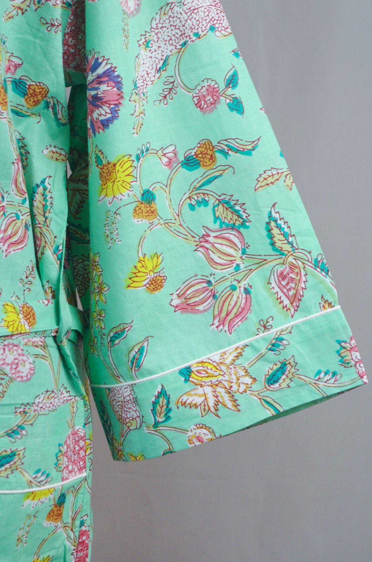 Mint Wild Flowers Cotton Kimono Dressing Gown