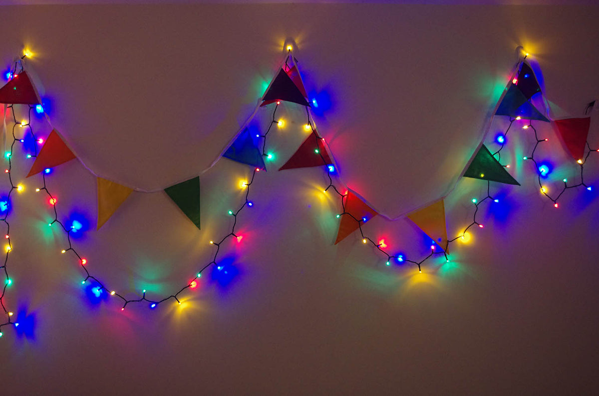 Multi-Coloured Bright Rainbow Plain Double Layered Fabric Bunting Banner 3m / 5m /10 m