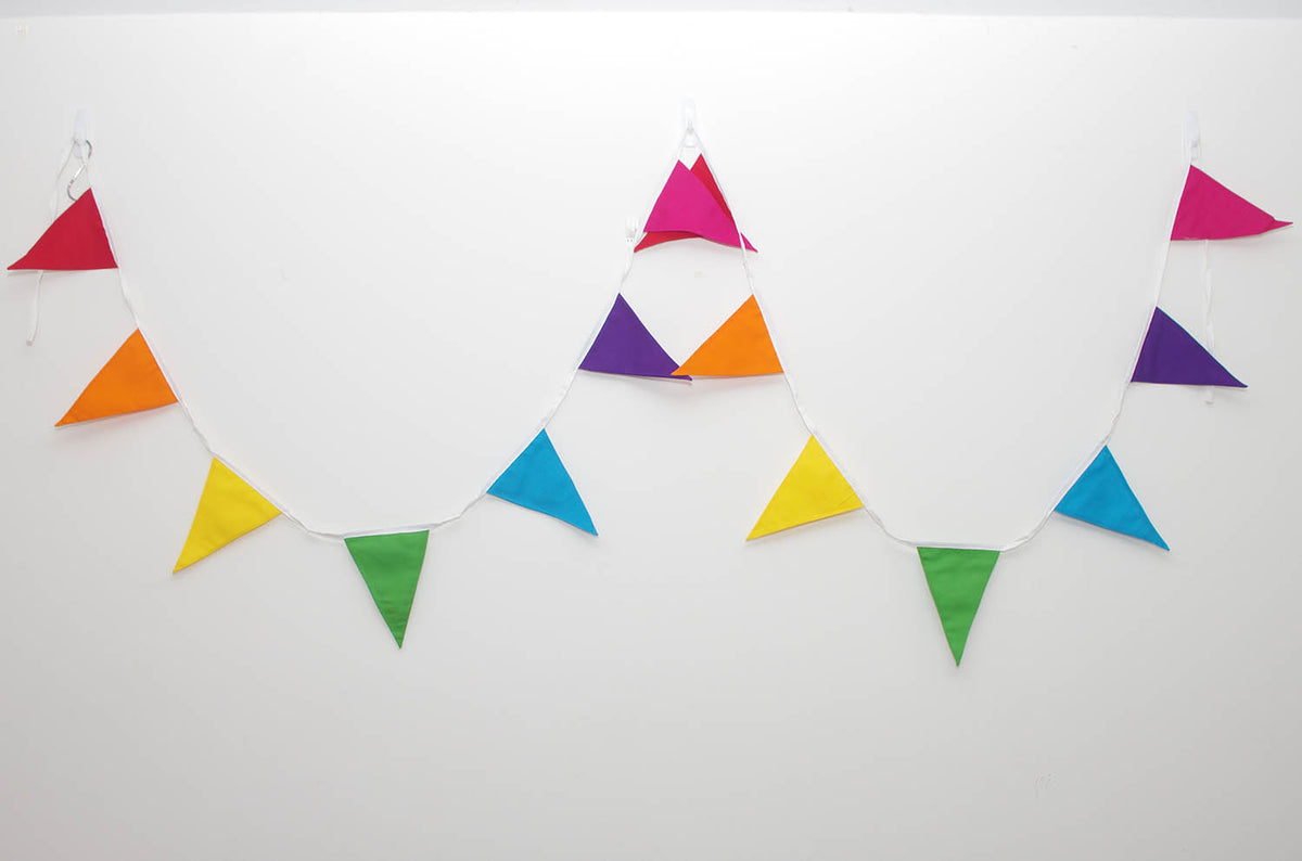 Multi-Coloured Bright Rainbow Plain Double Layered Fabric Bunting Banner 3m / 5m /10 m