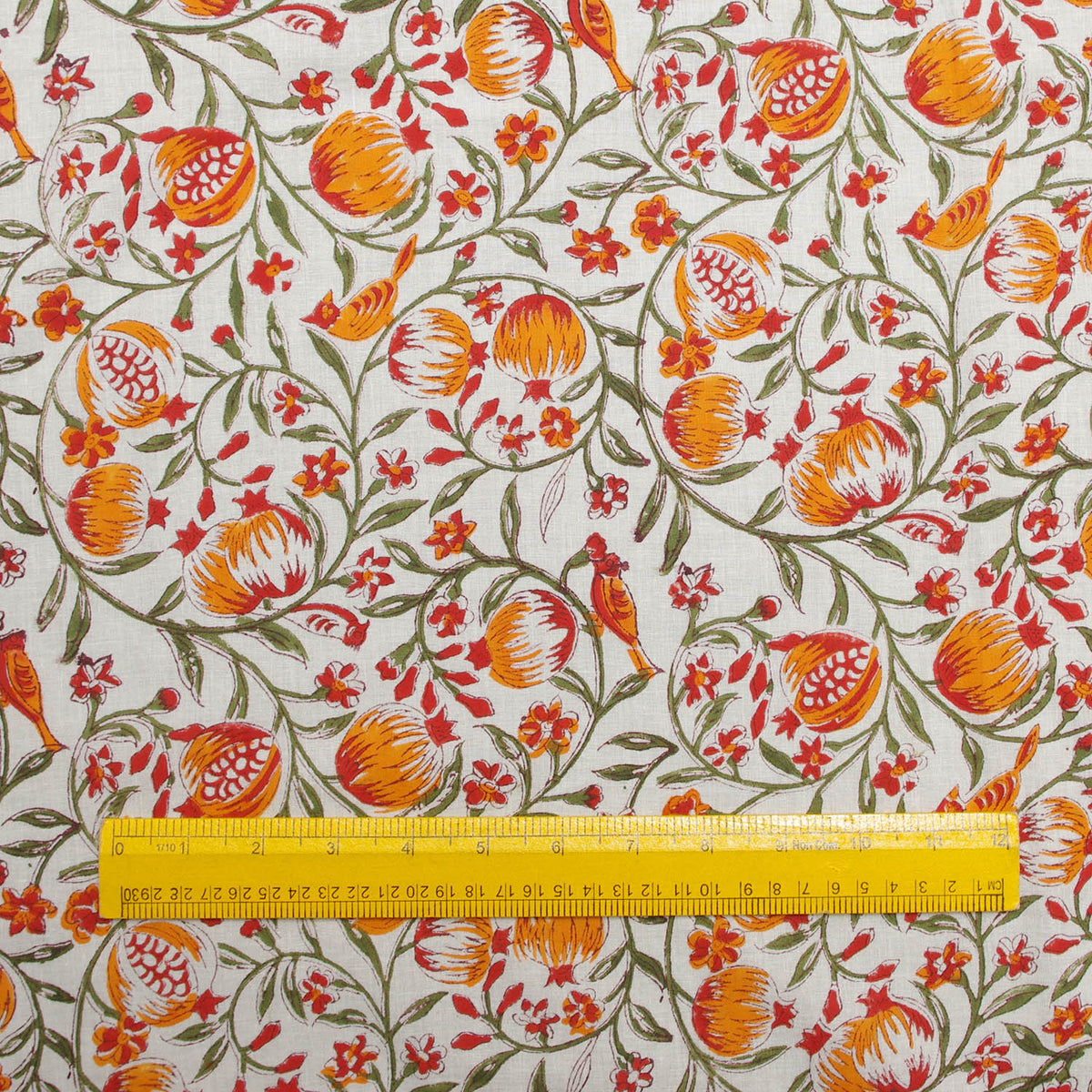 Indian Hand Block 100% Cotton Tropical Birds & Fruits Women Dress Fabric Design 112