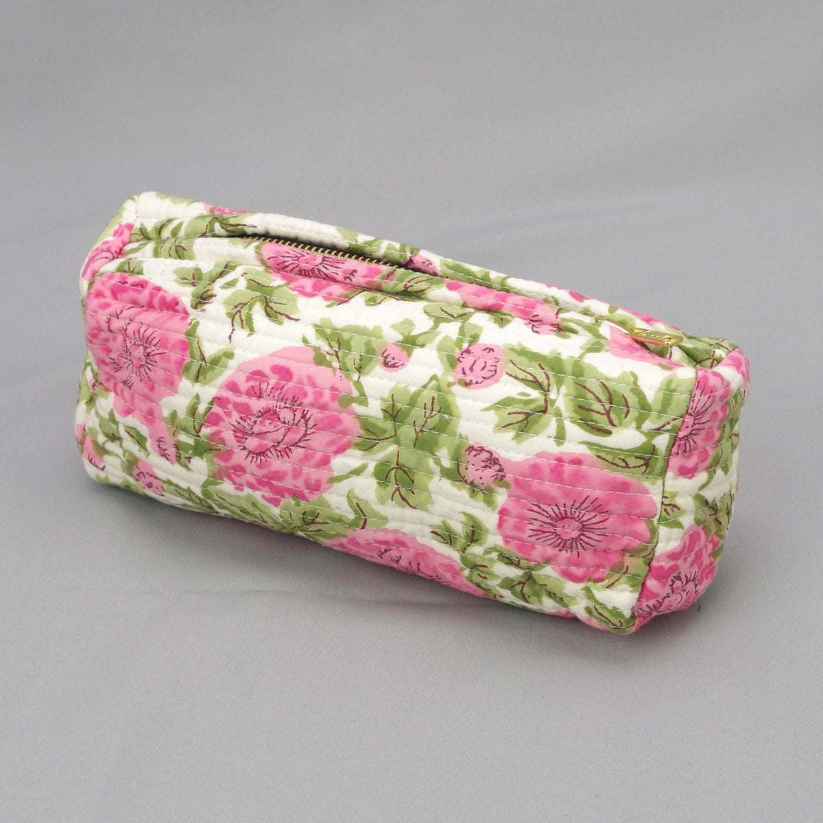 Make-up-Etui oder Federmäppchen mit Blockdruck - Pink Floral