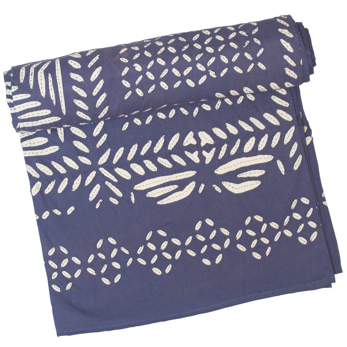 Indische Bettdecke aus grauer Applikation Cutwork Baumwolle Bettlaken