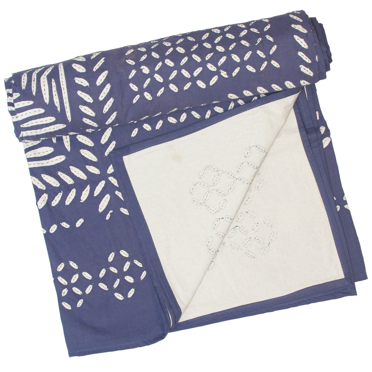 Indische Bettdecke aus grauer Applikation Cutwork Baumwolle Bettlaken