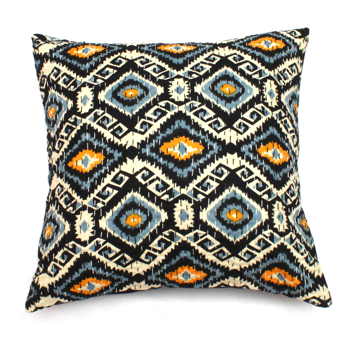 Black Geometric Pattern Kantha Cushion Cover