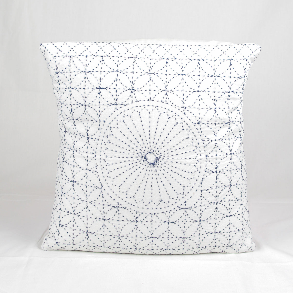 Nakshi Kantha Cushion Cover - White & Blue