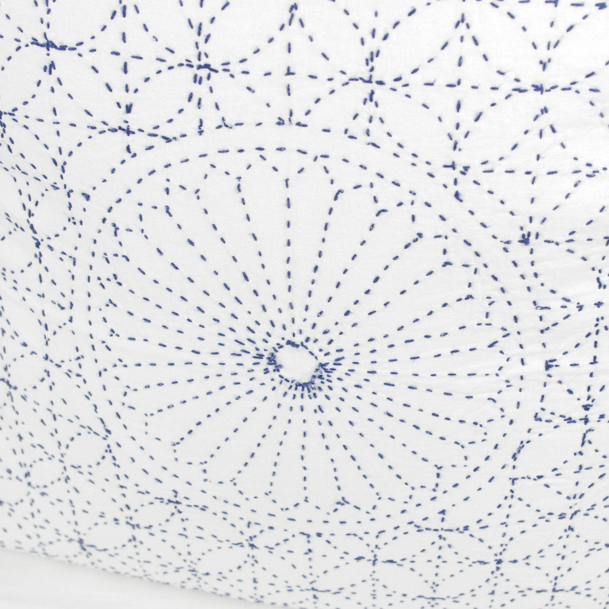 Nakshi Kantha Cushion Cover - White & Blue