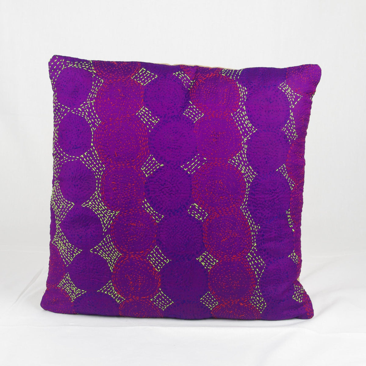 Silk Cotton Kantha Handmade Cushion Cover- Purple