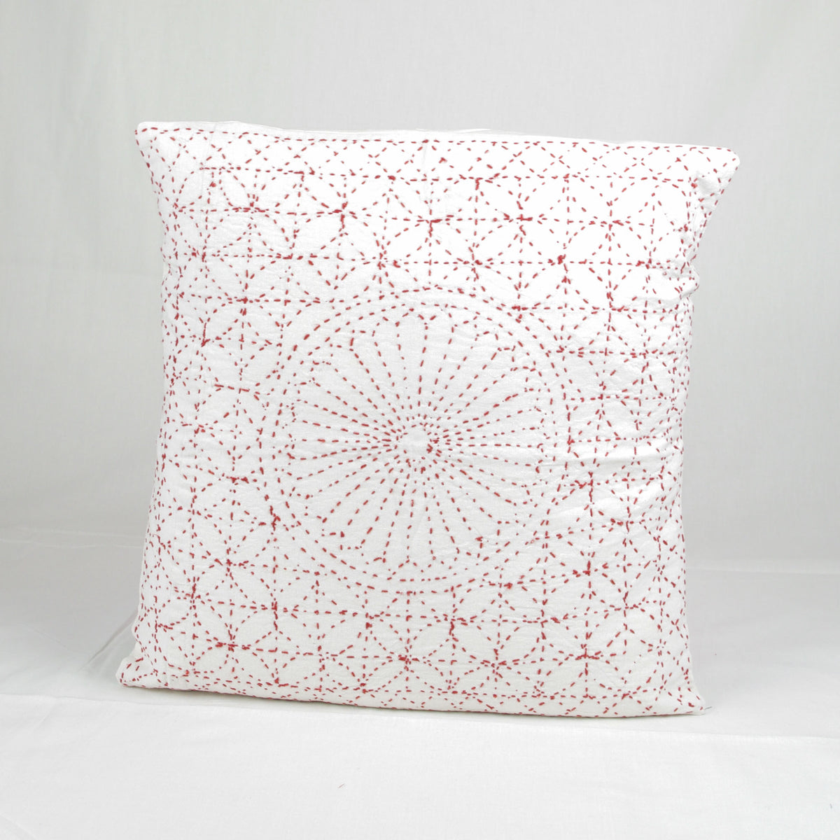 Nakshi Kantha Cushion Cover - White & Red