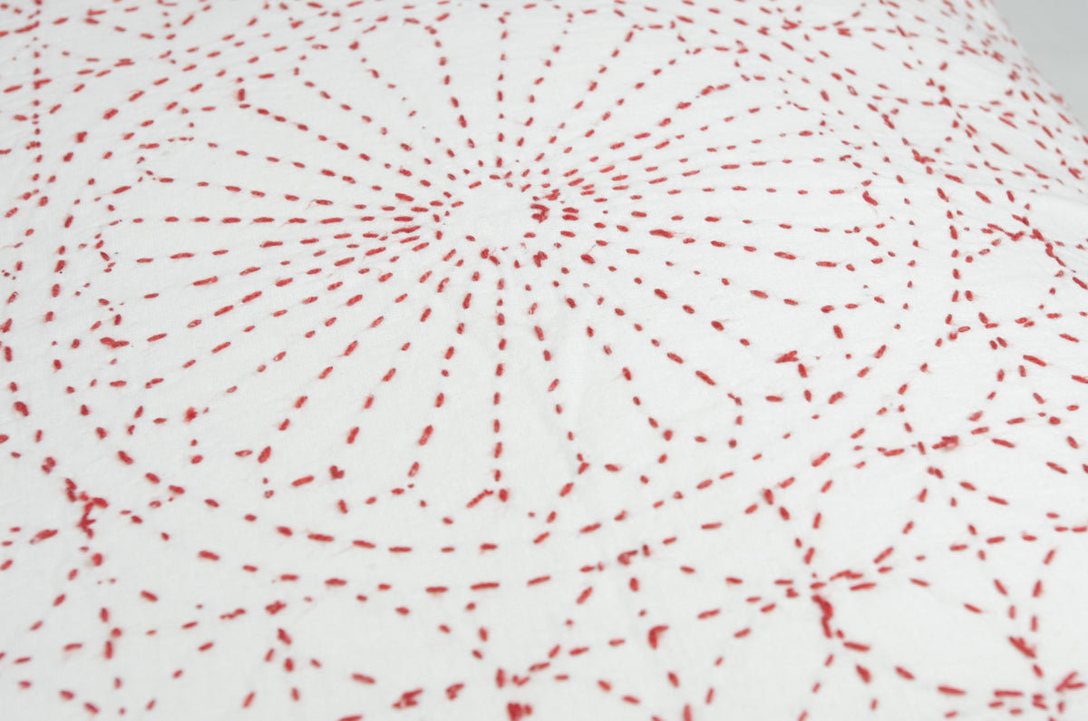 Nakshi Kantha Cushion Cover - White & Red