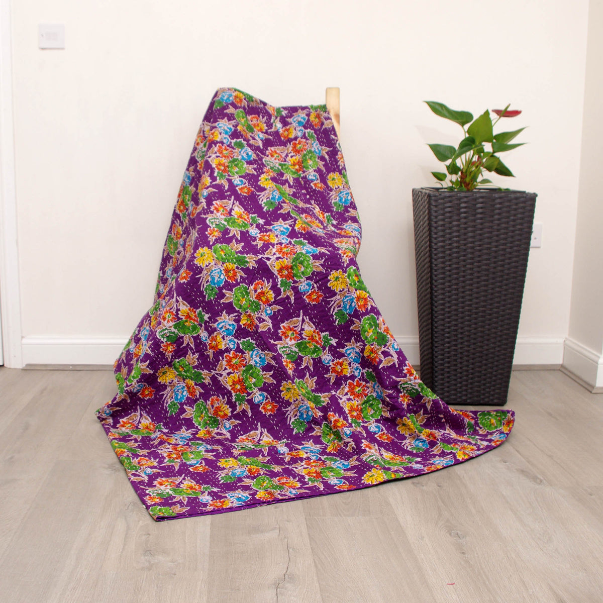 Purple Floral Print Indian Kantha Quilt Kantha Blanket Throw