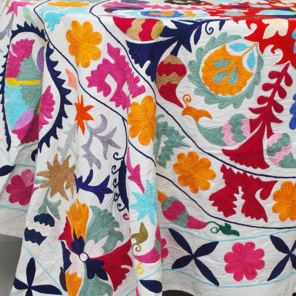 Uzbek Suzani Bedspread With Embroidery - Scarlet Floral