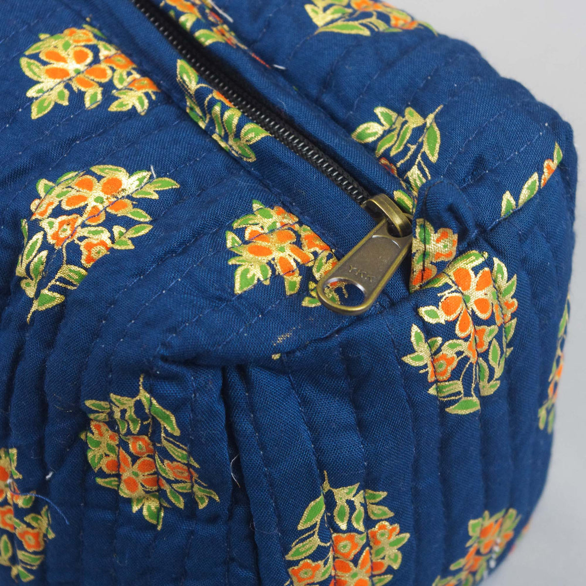 Set of 2 X Block Print Quilted Toiletry Bag - Navy Blue Floral
