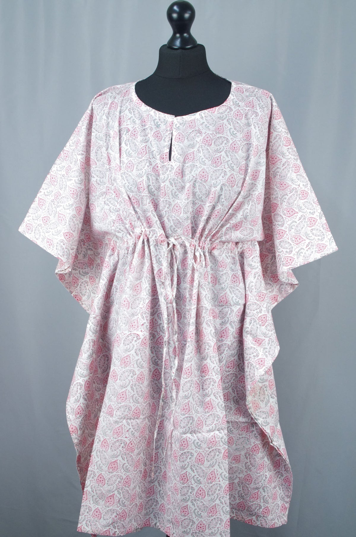 Block Printed Cotton Coverup / Kaftans - Pink Leaves
