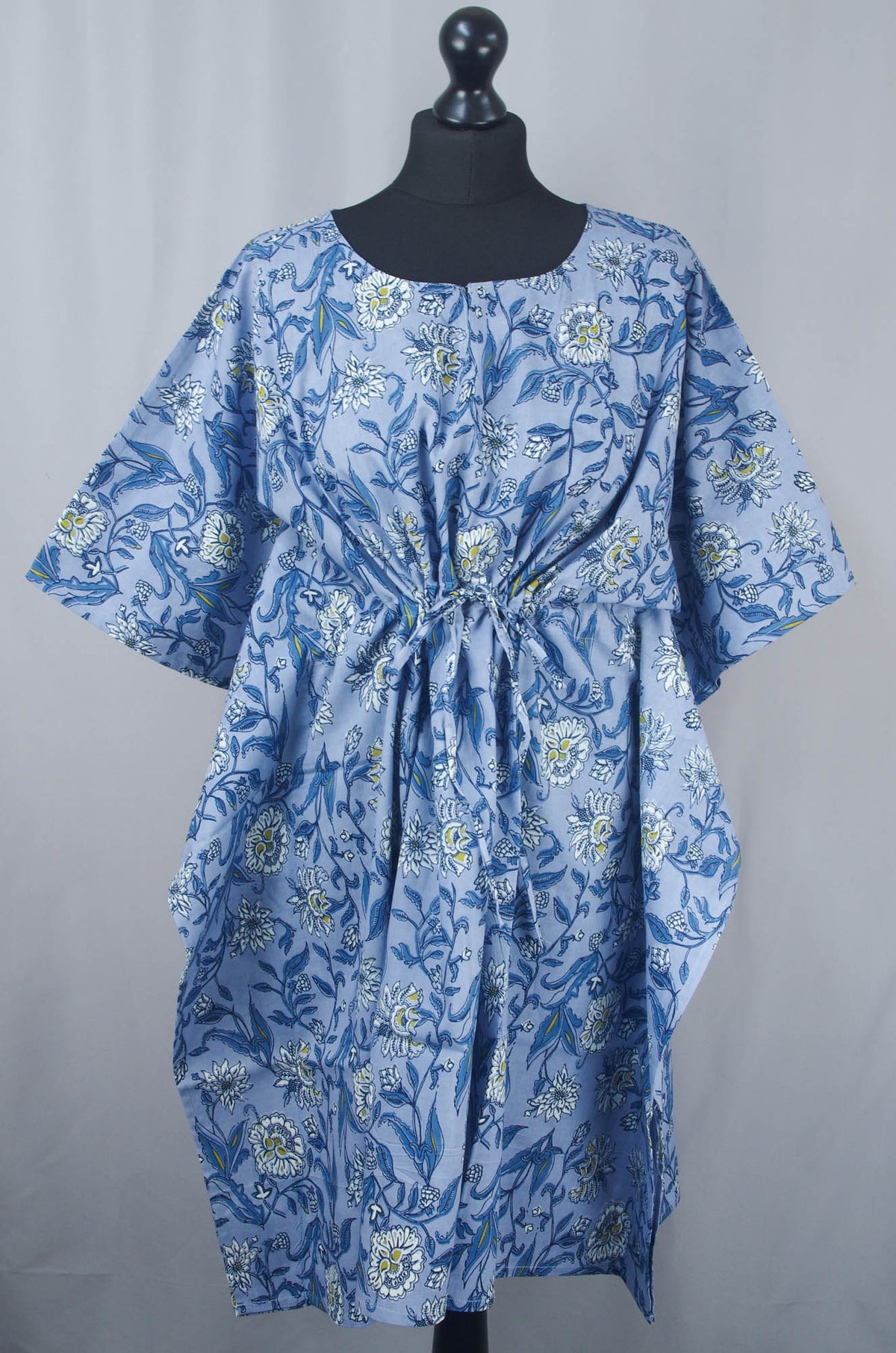 Block Printed Cotton Coverup / Kaftans - Grey Floral