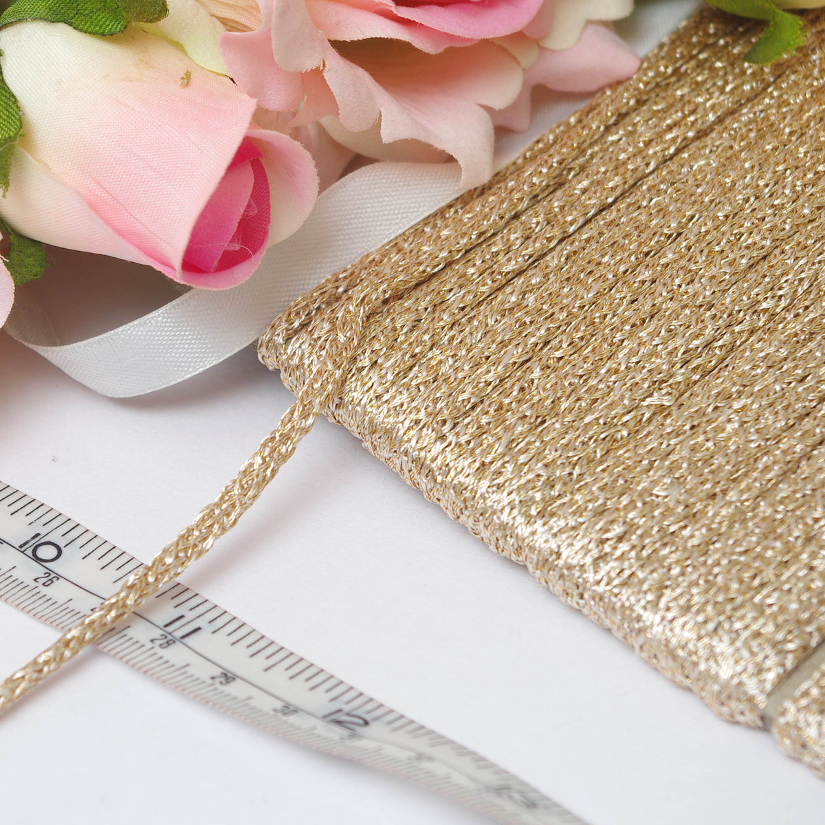 Zari Rose Gold Rope Style Lace Braided Trim Meterware