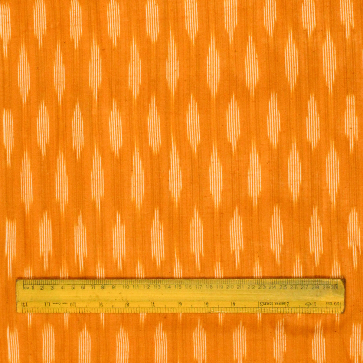 Ikat Hand Woven Cotton Fabric Design - Orange Yellow With Tiny Weaves