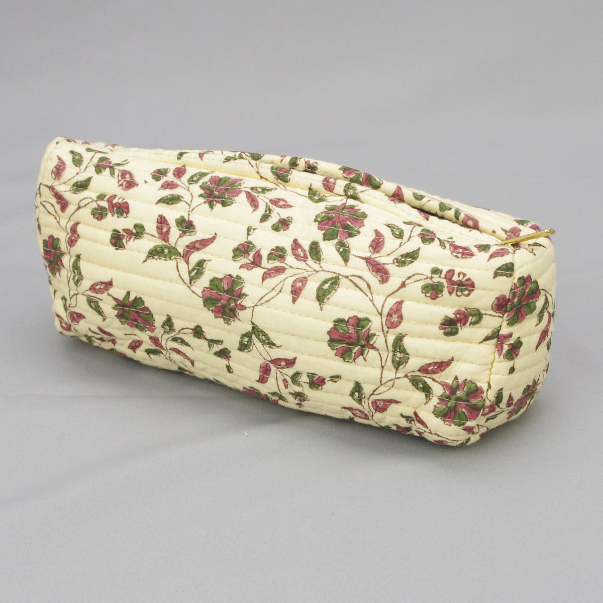 Block Print Round Shape Makeup Pouch or Pencil Case - Calico Floral