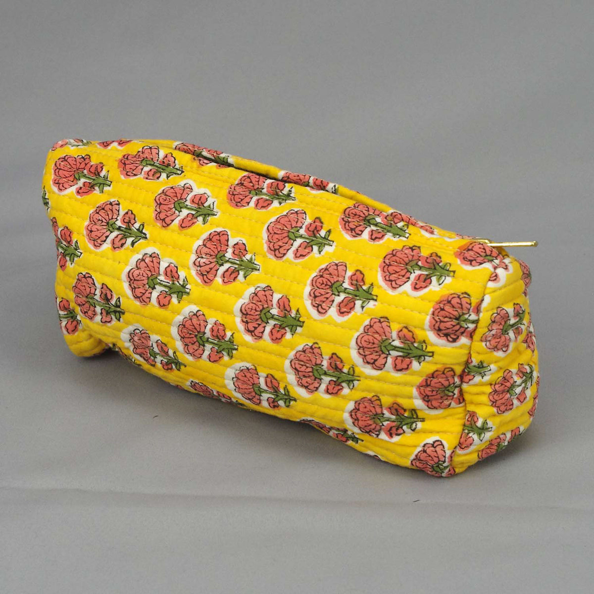 Make-up-Etui oder Federmäppchen mit Blockdruck - Gelbes Blumenmuster