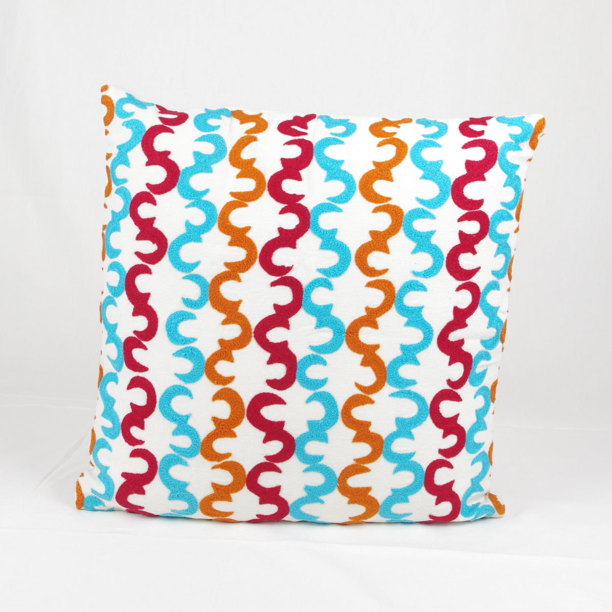 Suzani Woolen Embroidered Cotton Cushion Cover - White Abstract