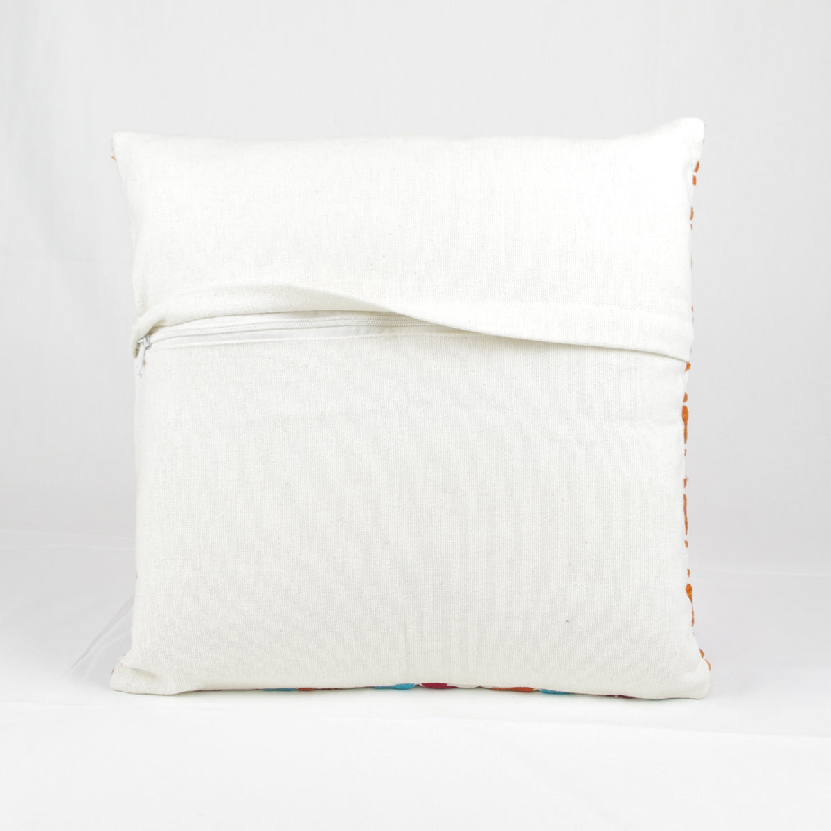 Suzani Woolen Embroidered Cotton Cushion Cover - White Abstract