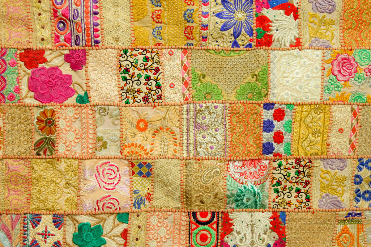 Yellowish Beige Indian Vintage Bohemian Handmade Wall Hanging