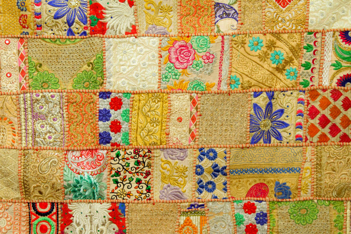 Yellowish Beige Indian Vintage Bohemian Handmade Wall Hanging