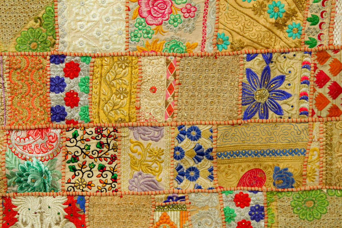 Yellowish Beige Indian Vintage Bohemian Handmade Wall Hanging