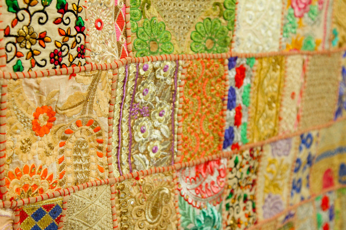 Yellowish Beige Indian Vintage Bohemian Handmade Wall Hanging