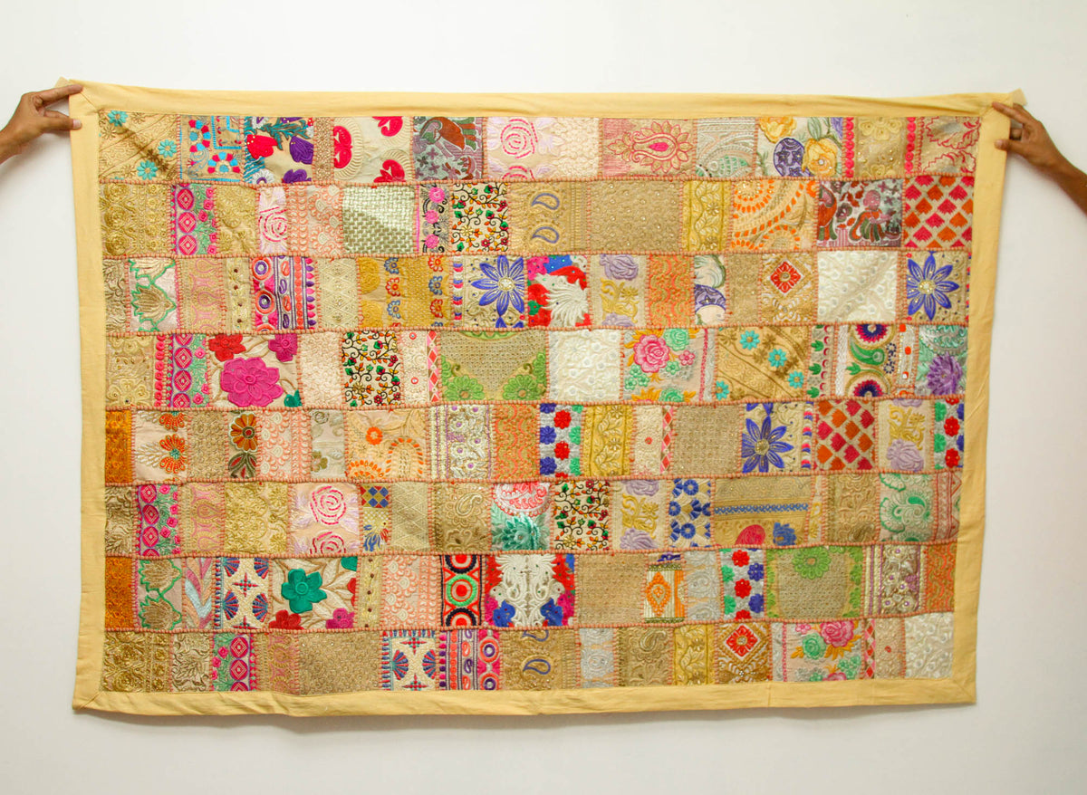 Yellowish Beige Indian Vintage Bohemian Handmade Wall Hanging