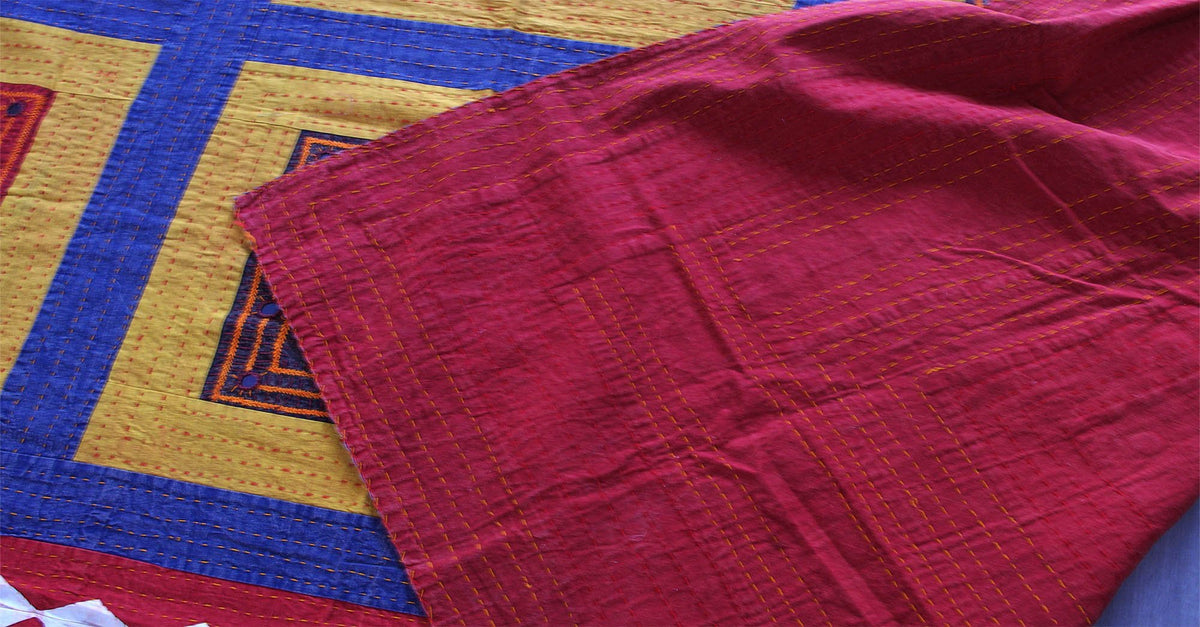 Multicoloured Mirror patchwork Indian Bedspread-Kantha Decor
