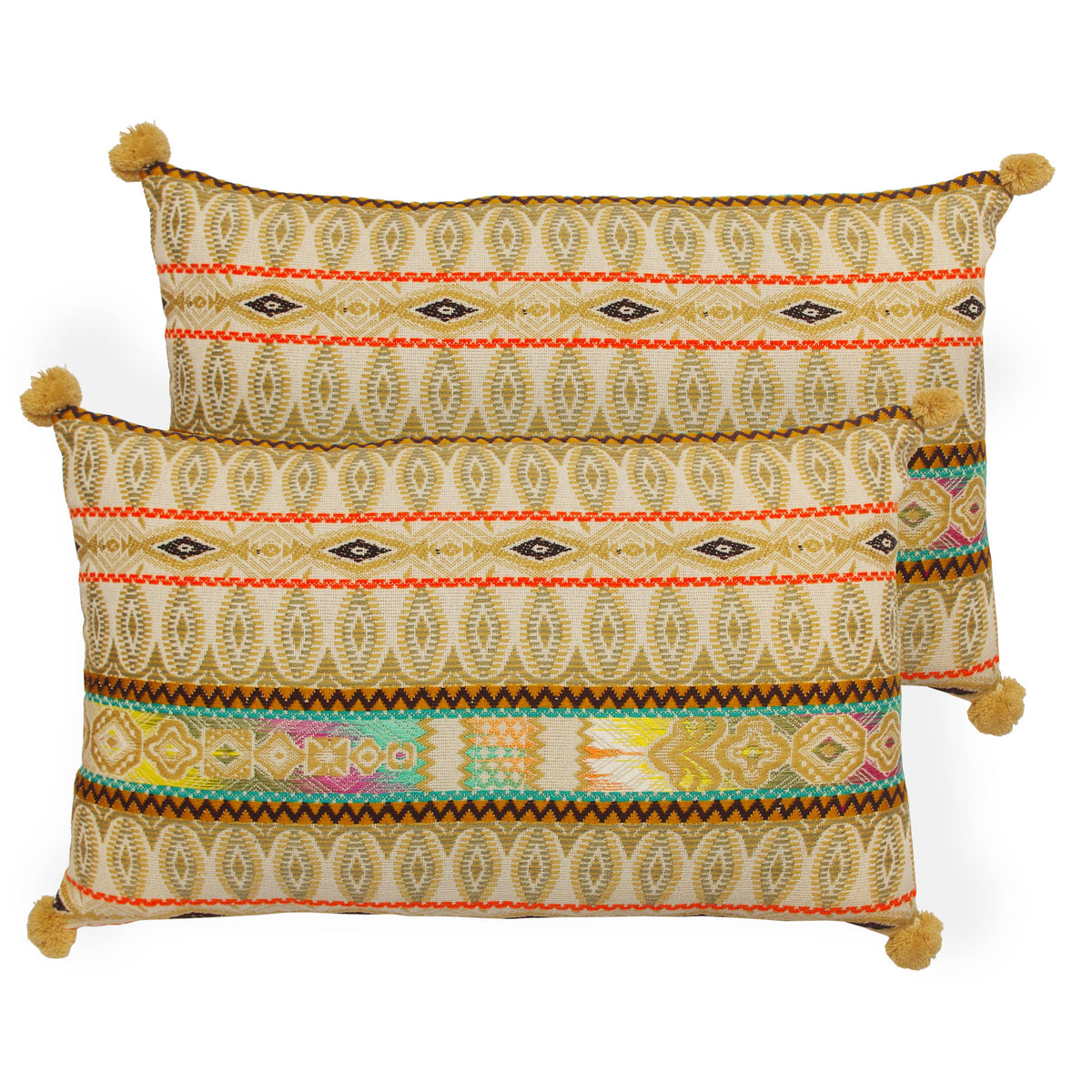 Pack of 2 Oblong Handloom Cotton Pillow Covers - Beige