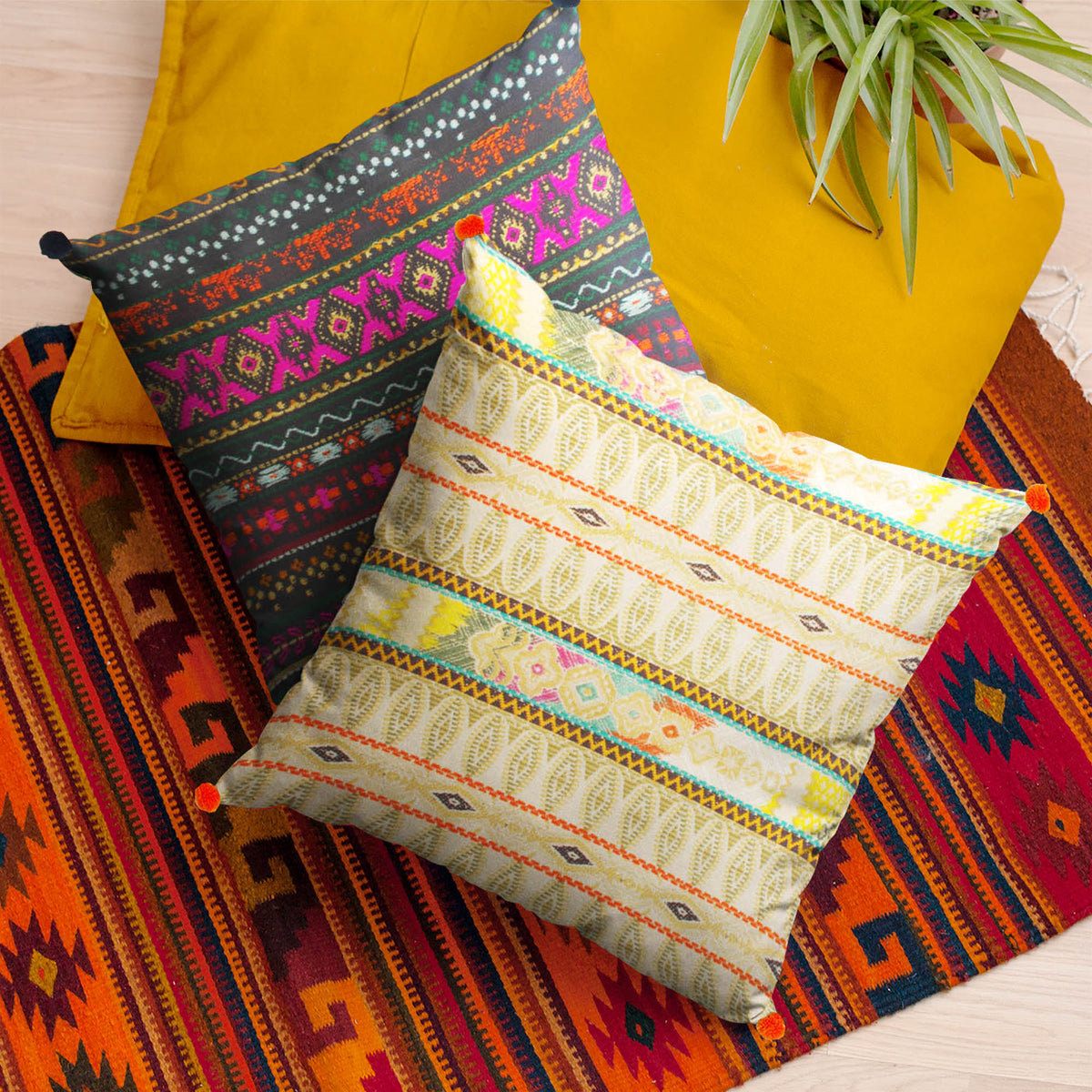 Bohemian Handloom Cotton Cushion Cover - Beige / Cream