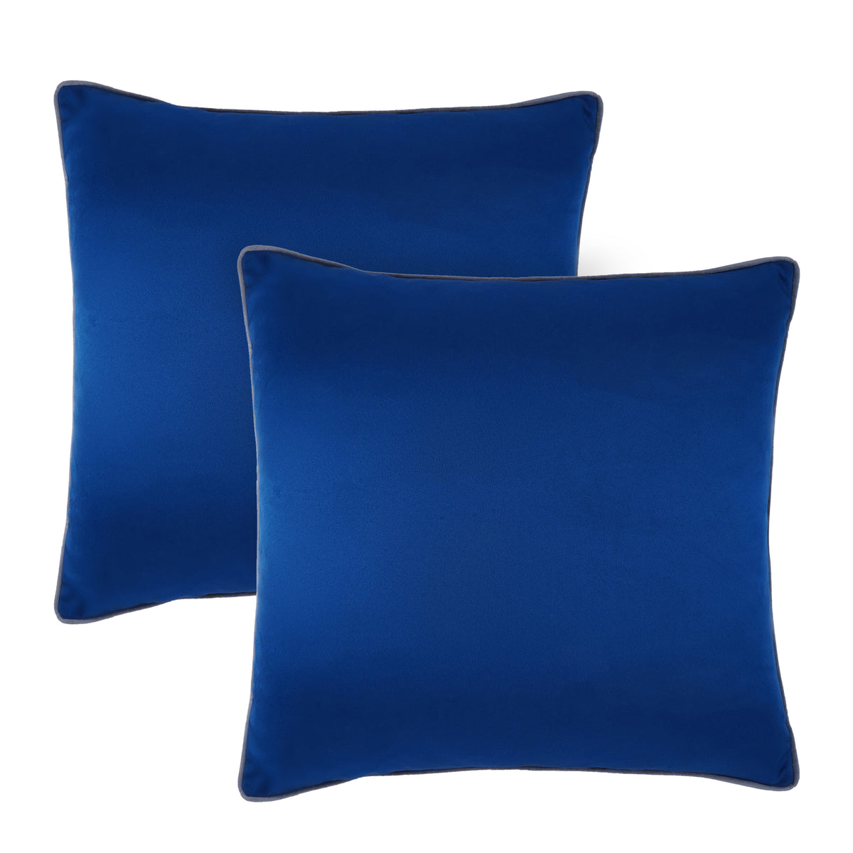 Set of 2 Soft Velvet Cushion Cover 18 x 18 inches - Navy Base & Grey Piping