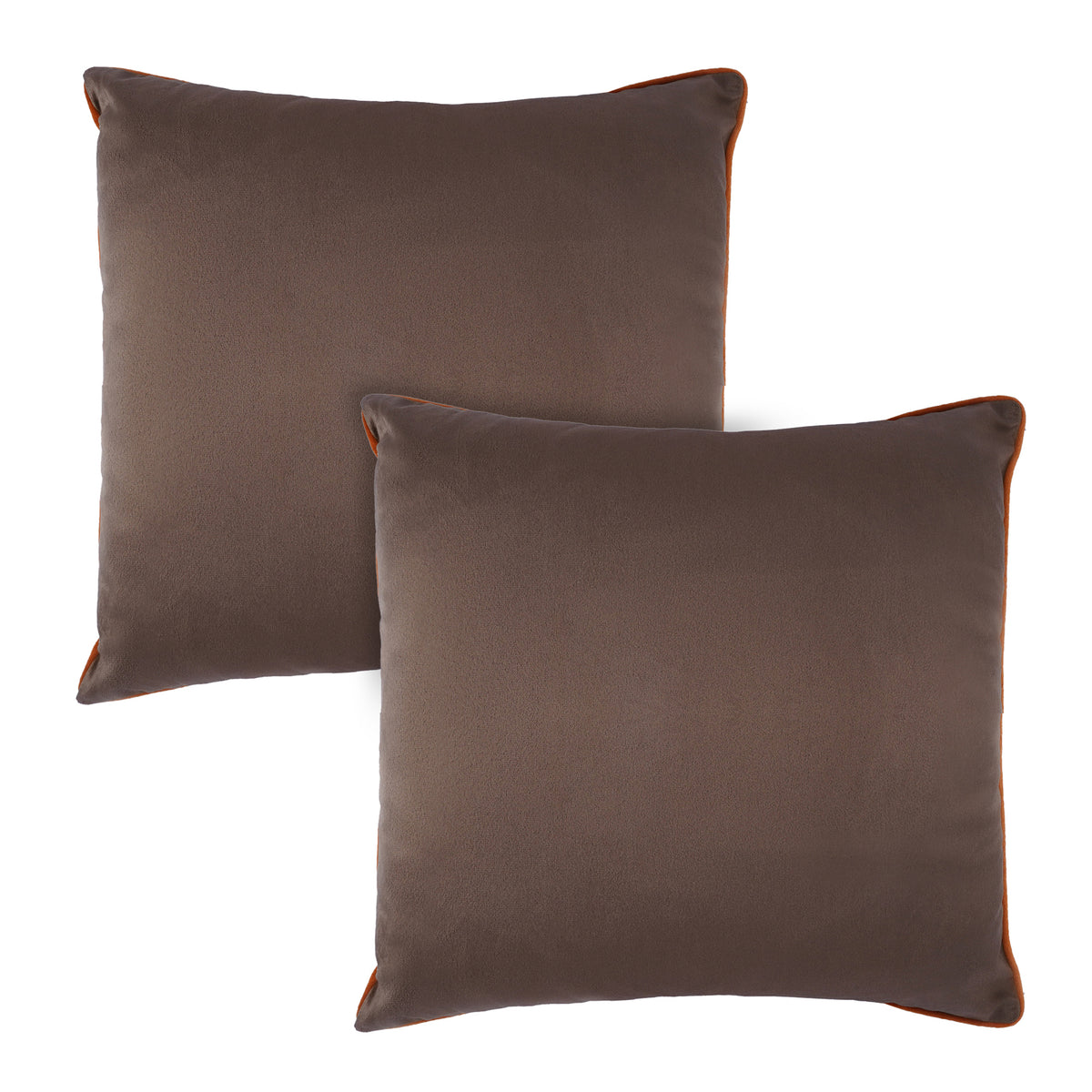 Set of 2 Soft Velvet Cushion Cover 18 x 18 inches - Coffee Base & Rust Piping