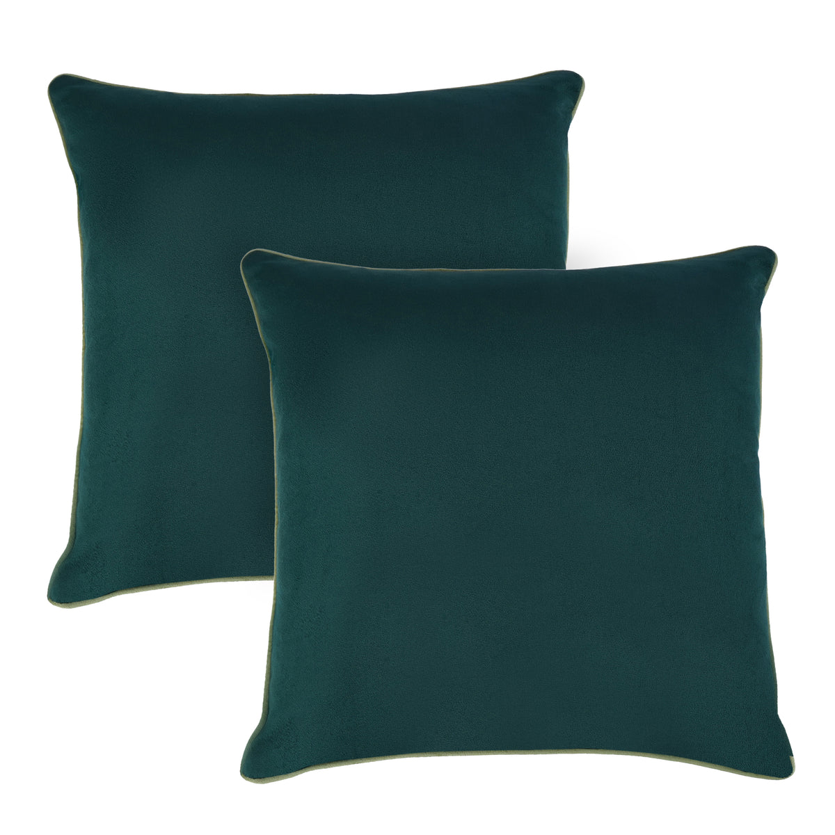 Set of 2 Soft Velvet Cushion Cover 18 x 18 inches - Bottle Green Base & Parrot Green Piping