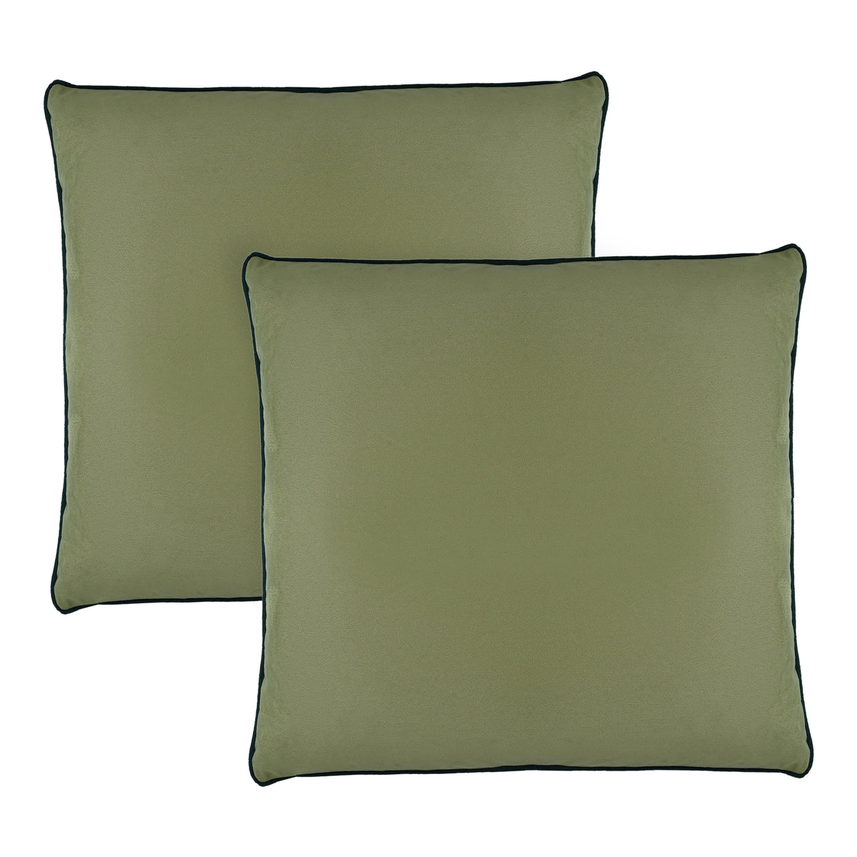 Set of 2 Soft Velvet Cushion Cover 18 x 18 inches - Parrot Green Base & Bottle Green Piping