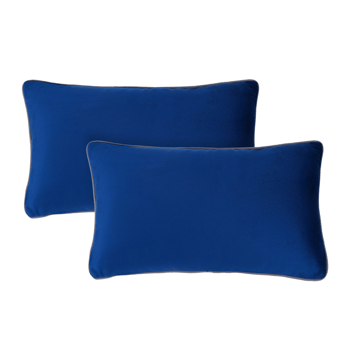 Set of 2 Soft Velvet Cushion Cover 30 x 50cm - Navy Base & Grey Piping