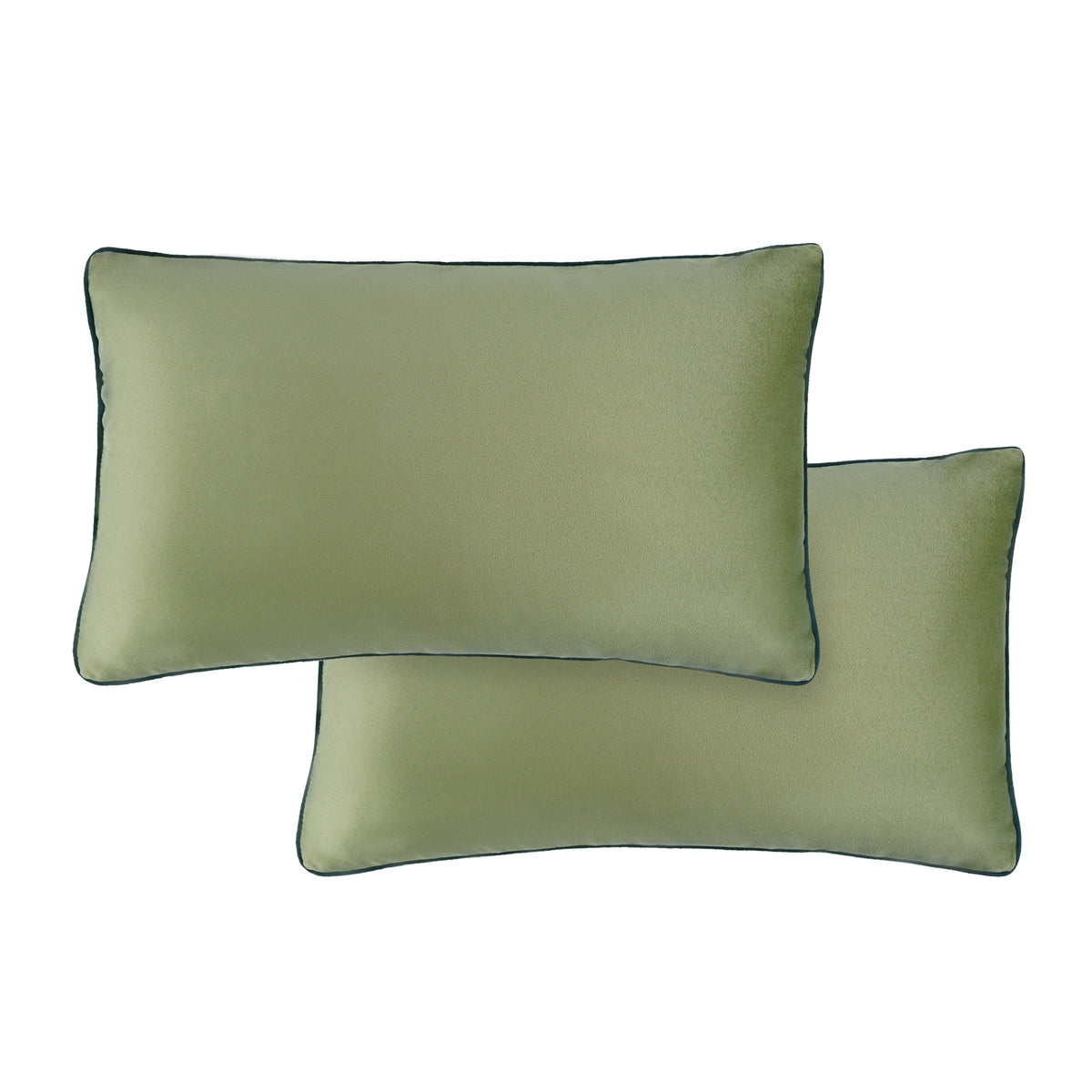 Set of 2 Soft Velvet Cushion Cover 30 x 50cm- Parrot Green Base & Bottle Green Piping