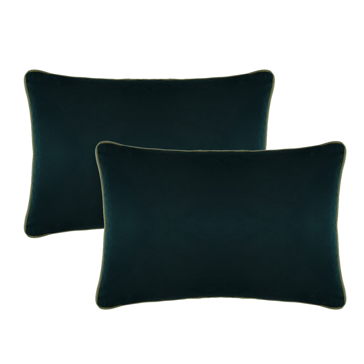 Set of 2 Soft Velvet Cushion Cover 30 x 50cm - Bottle Green Base & Parrot Green Piping