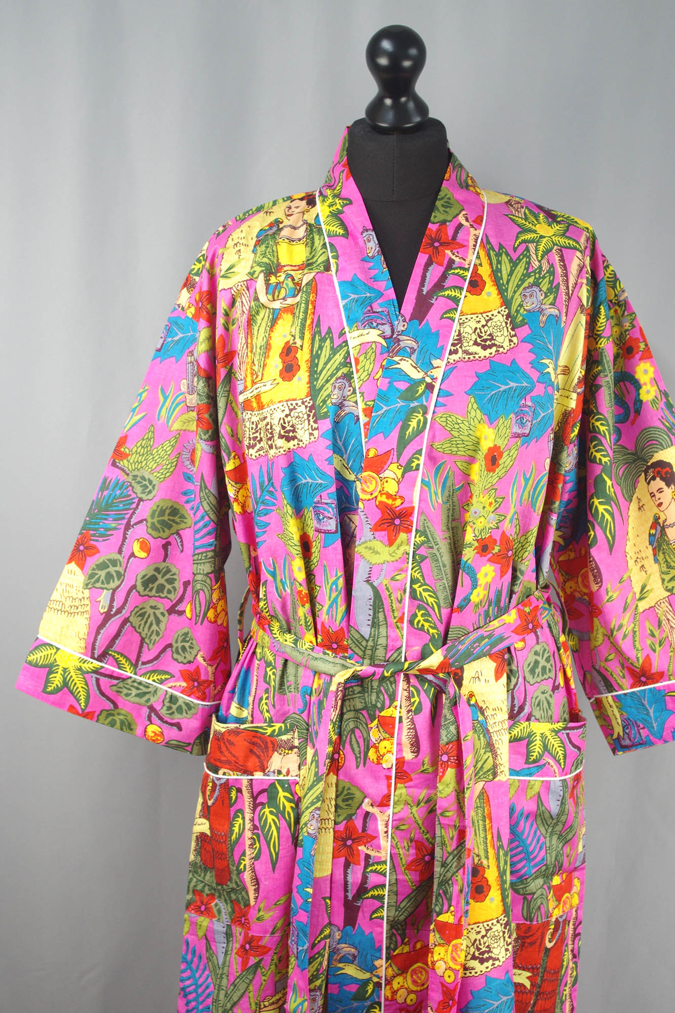 azalea hand block print kimono robe — MUSEUM OUTLETS